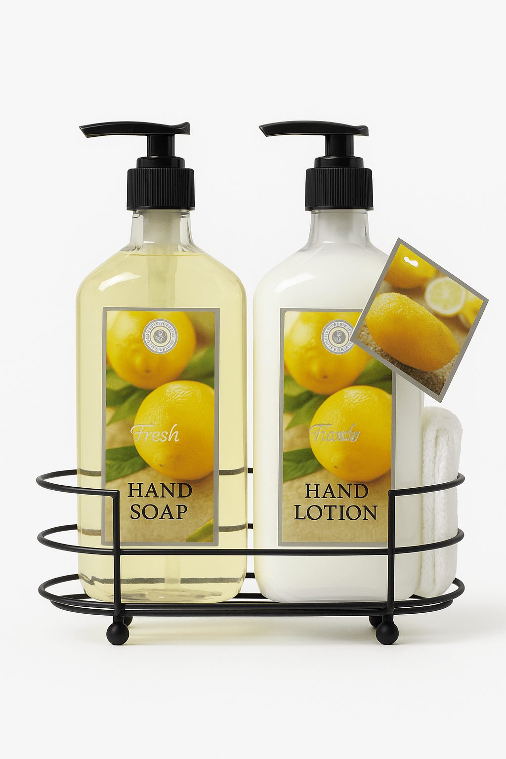 Fresh Lemon Soap, Lotion, Caddy and Towel